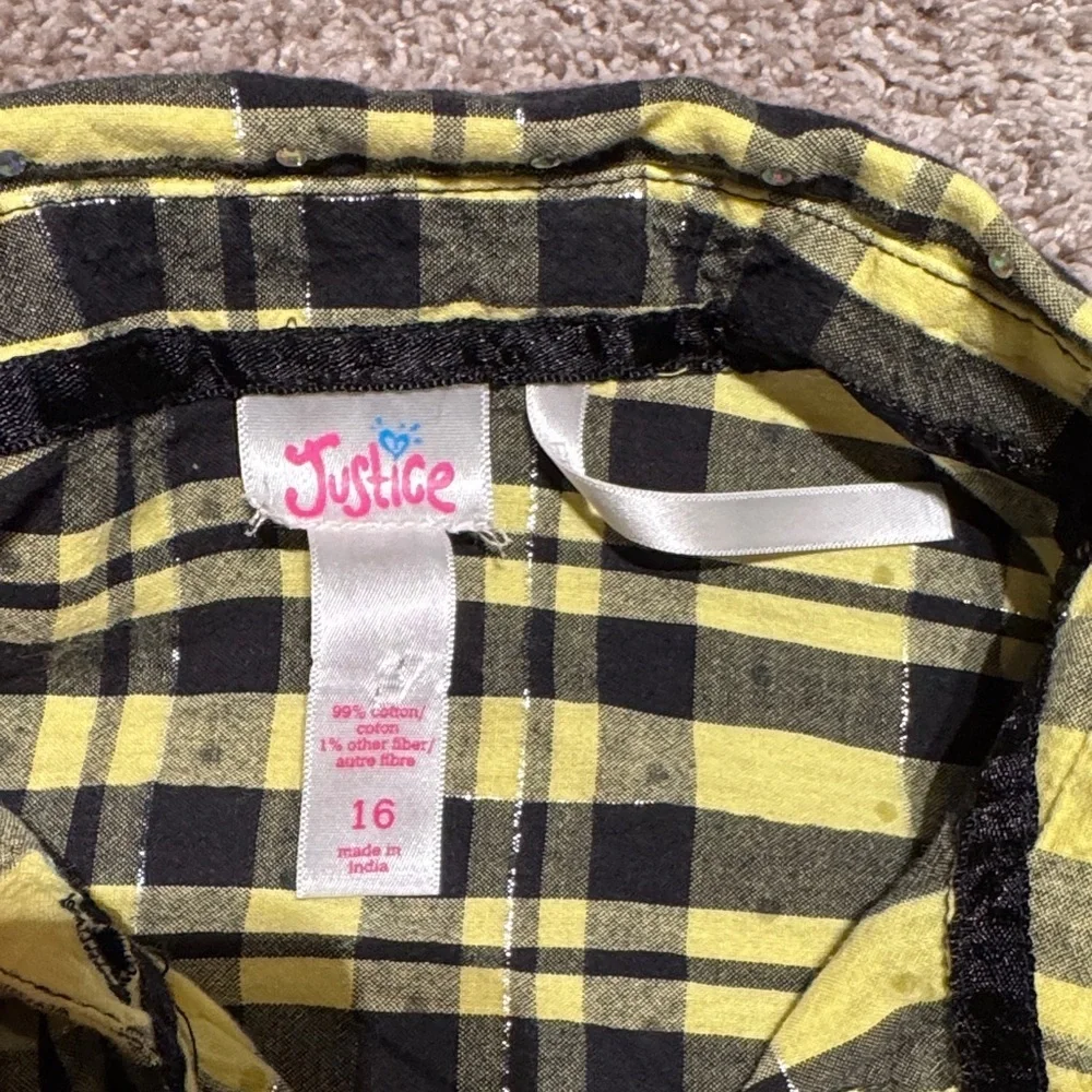 Justice Yellow and Black Plaid Button-Up Shirt / AA3
